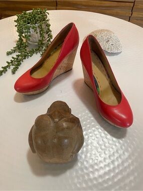 Nine West terracotta Leather Cork Wedge Pumps